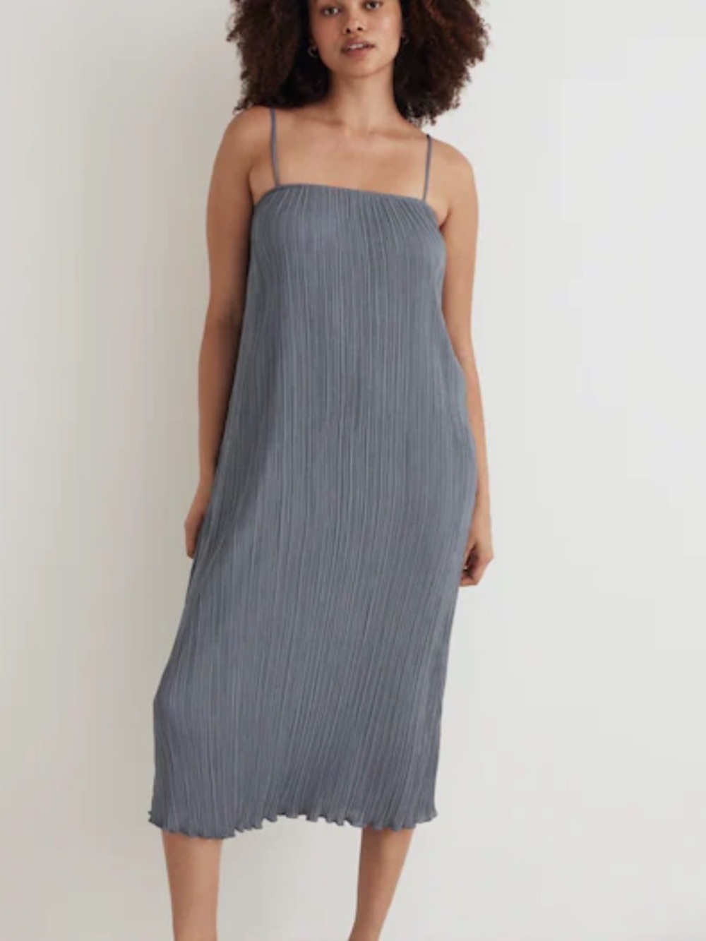 Madewell Steel Gray Pleated Midi Slip Dress